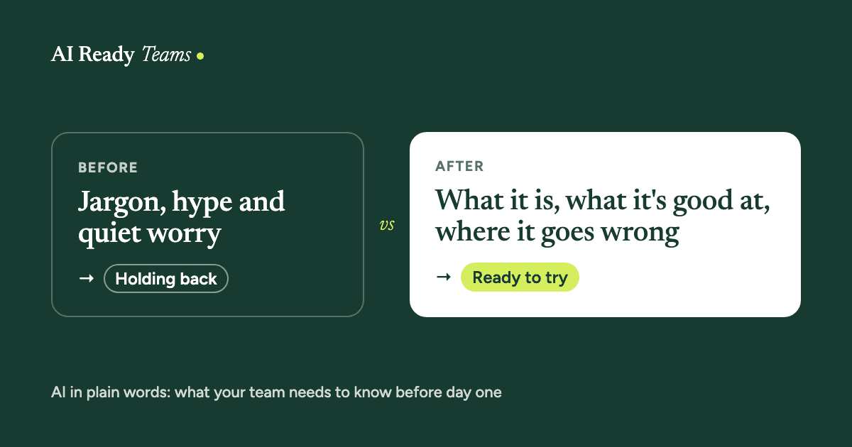 Jargon, hype and quiet worry lead to holding back. Knowing what AI is, what it's good at and where it goes wrong leads to being ready to try.
